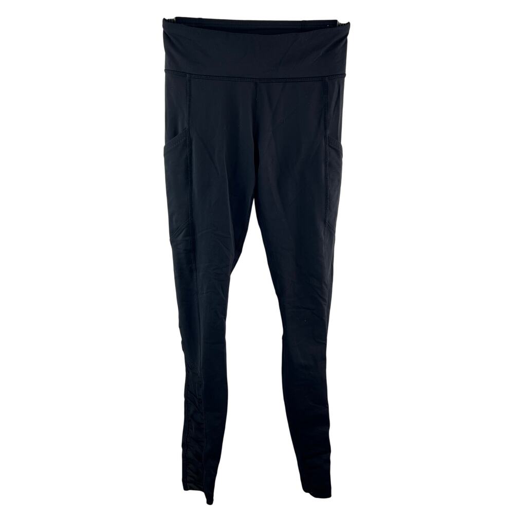 Lululemon Black Leggings Stretch Mid-Rise Ruched Ankle Pocket Pull-On Size 4